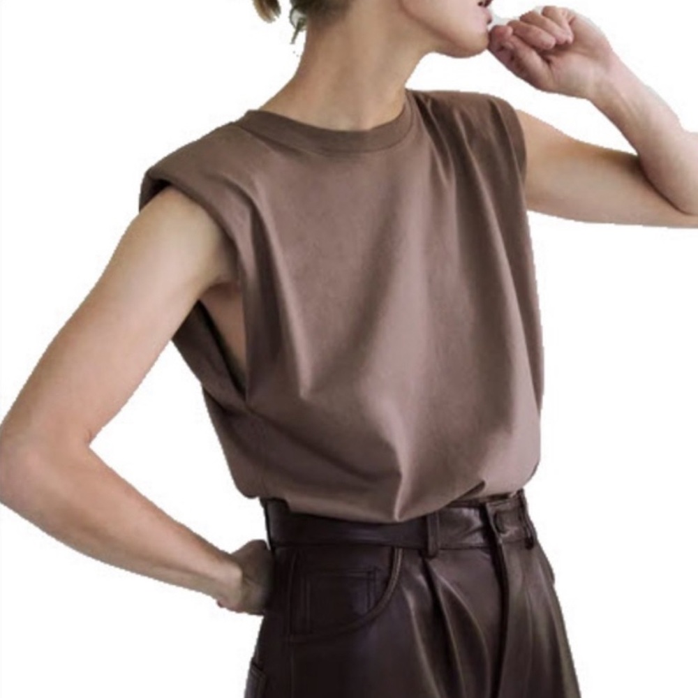 Zara Light Brown Shoulder Pad Tee View 2